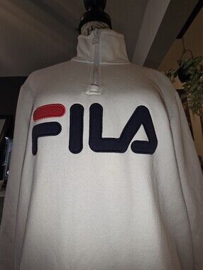Fila White Half-Zip Sweatshirt with Navy and Red Logo